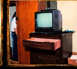 The recreated bedroom of Apartment 213
