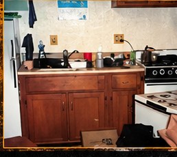 The recreated kitchen of Apartment 213