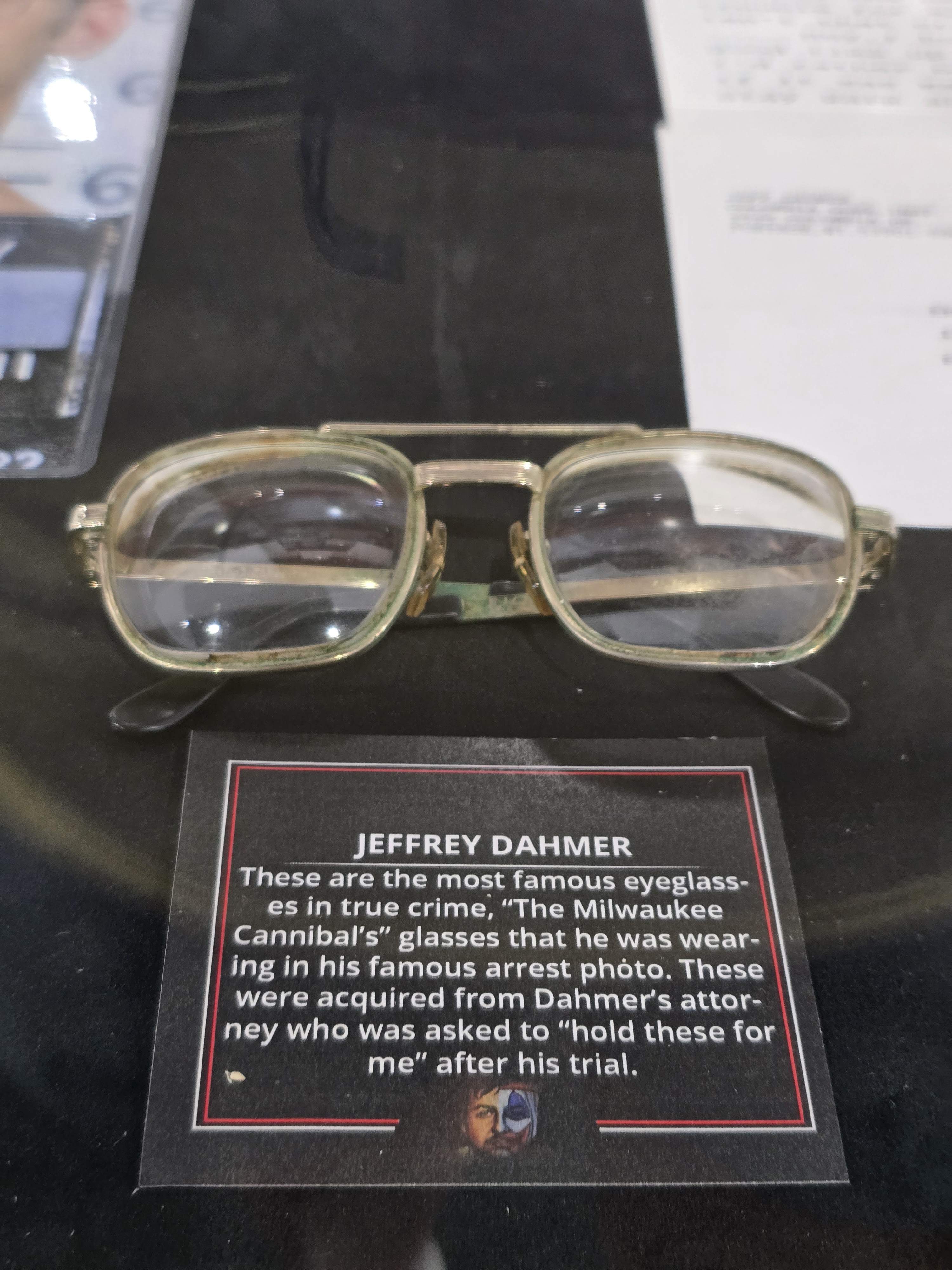 The eyeglasses in their museum case